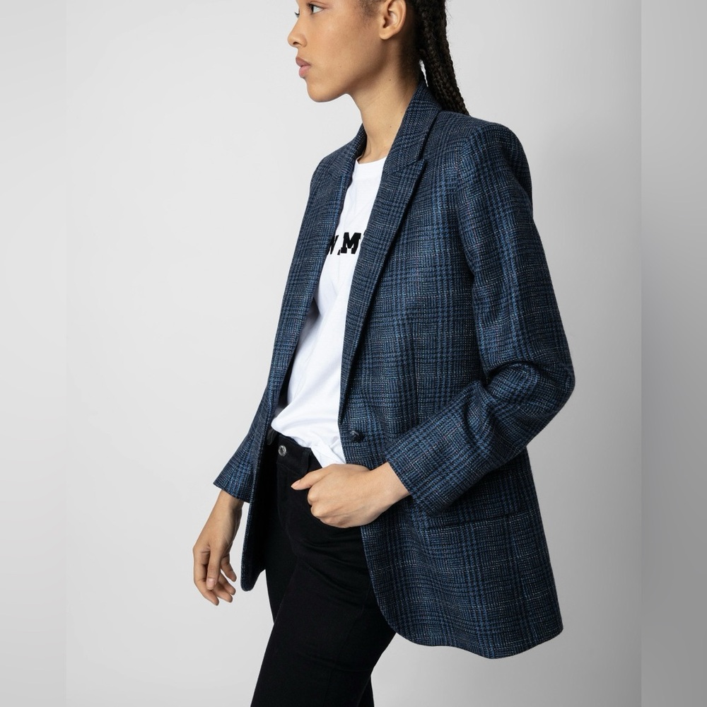 Zadig & Voltaire Viva Car Sparkly Check Blazer Size 42
